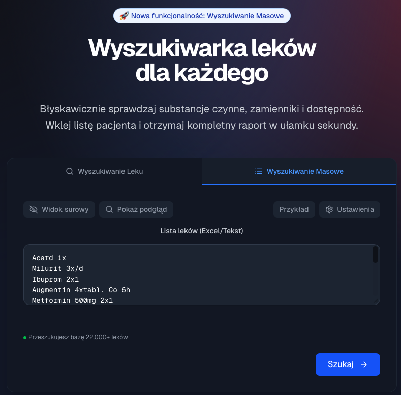 Bulk search — paste clinical notes with multiple drugs